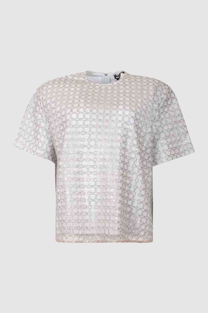 Top oversize con perline beige