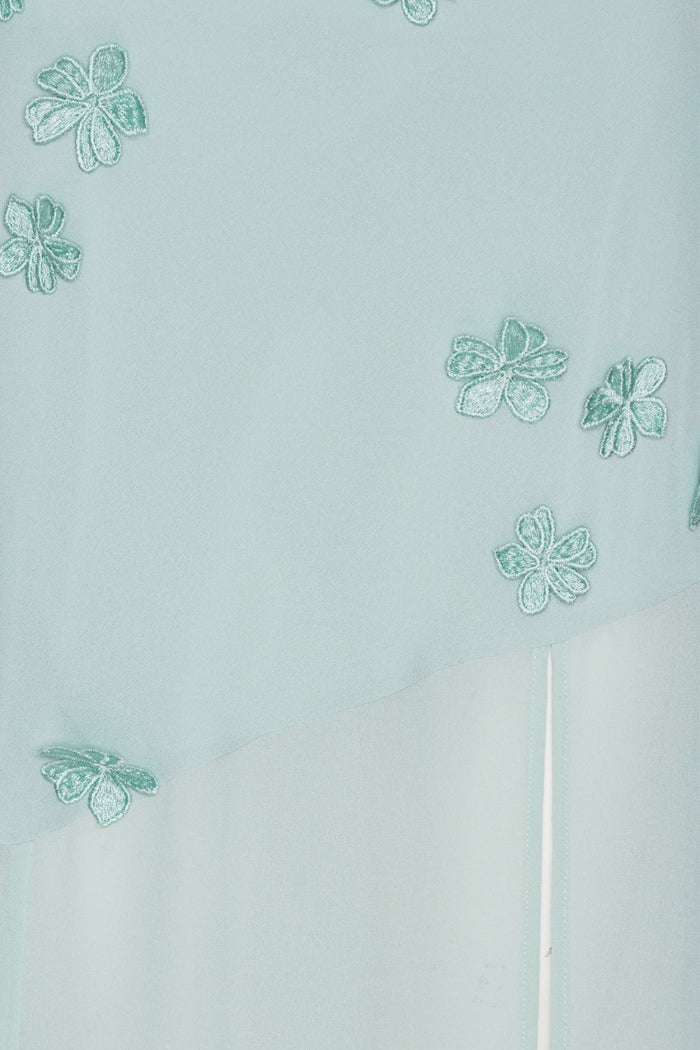 Abito lungo con scollo all'americana blu<BR/>-6