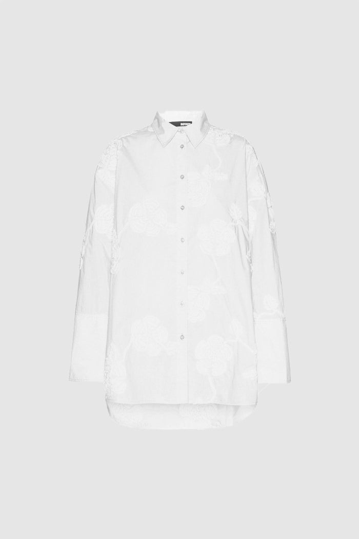 Camicia oversize a fiori, bianco brillante