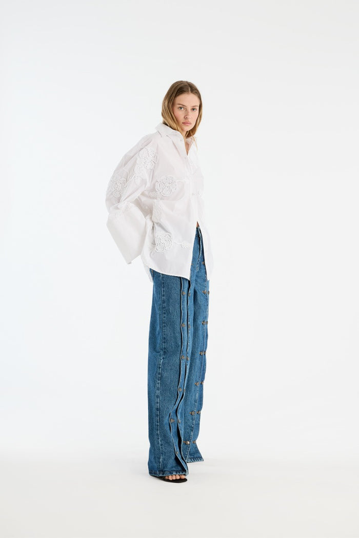 Camicia oversize a fiori, bianco brillante-3