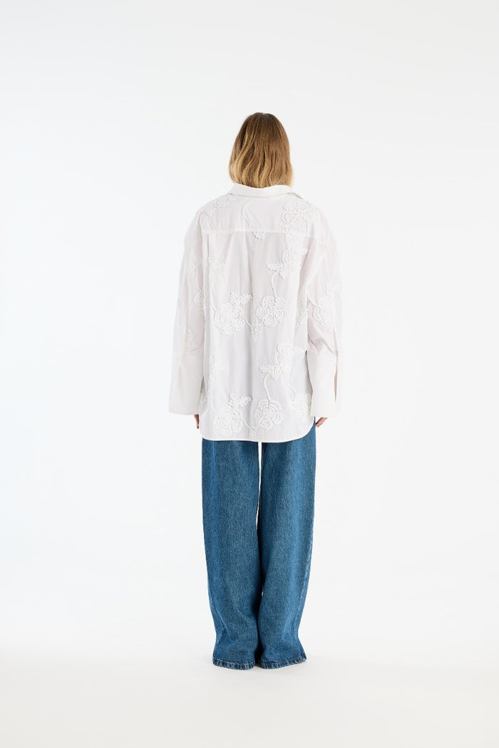 Camicia oversize a fiori, bianco brillante-4