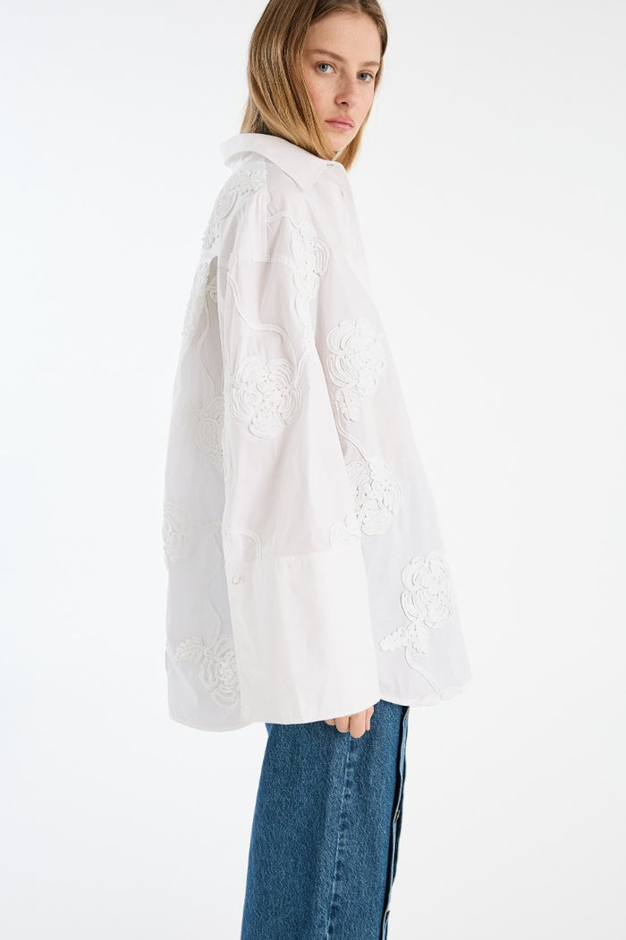 Camicia oversize a fiori, bianco brillante-5