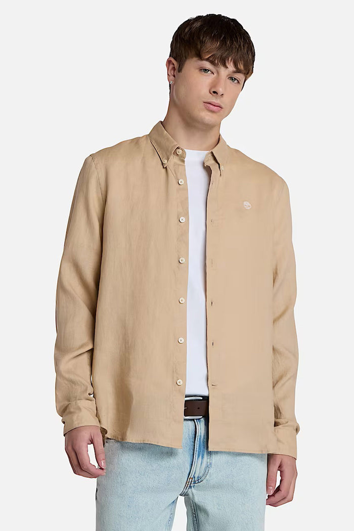 Camicia in Lino Mill Brook da Uomo in beige-4