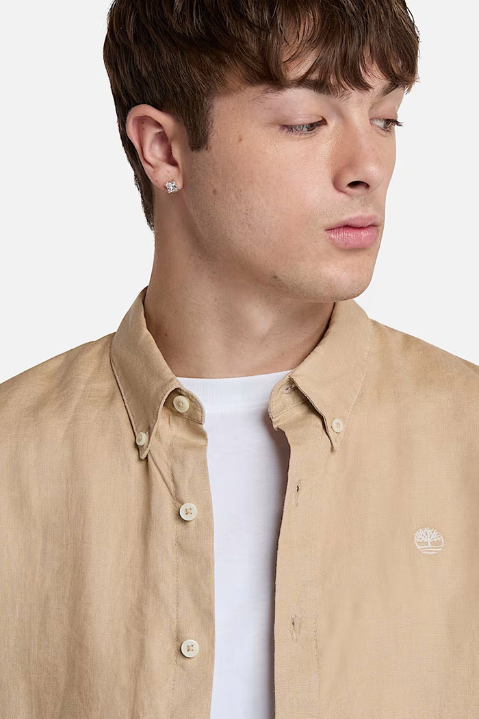 Camicia in Lino Mill Brook da Uomo in beige-5