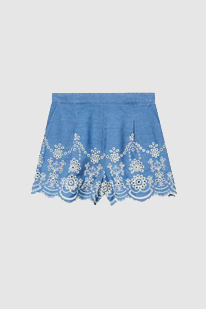 Shorts Amani in cotone con ricamo sangallo-1