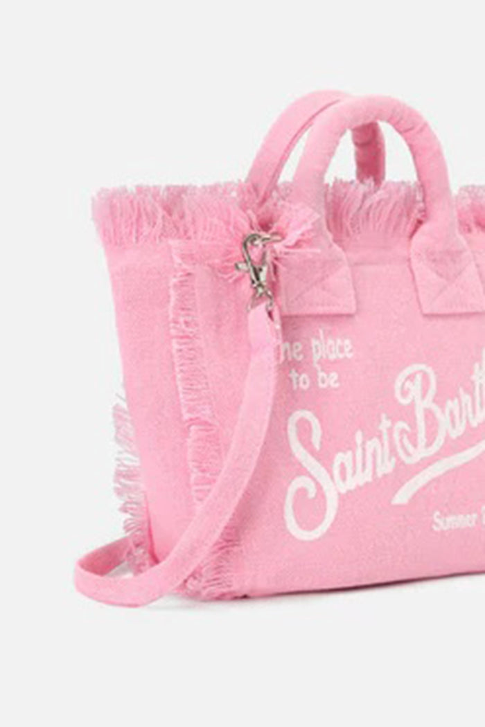 Borsa Vanity mini in lino rosa tinta unita con tracolla removibile-3