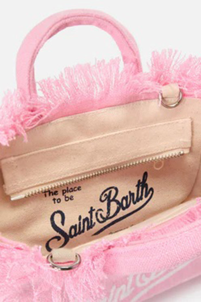 Borsa Vanity mini in lino rosa tinta unita con tracolla removibile-4