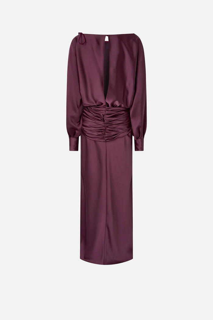 Abito lungo in satin con drappeggio-2