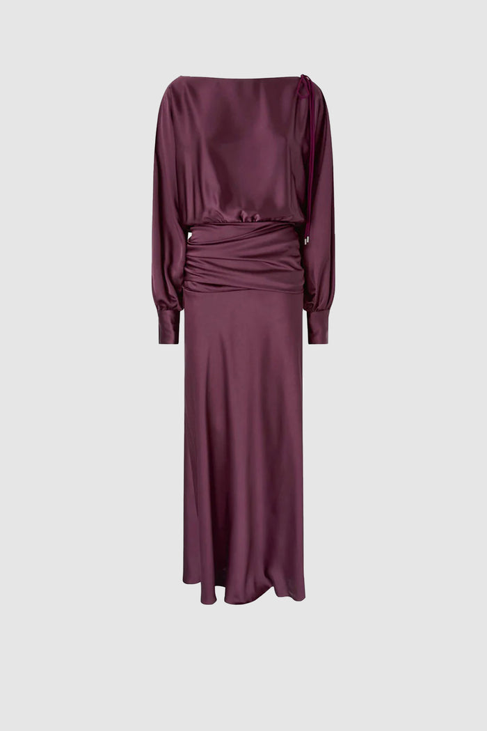 Abito lungo in satin con drappeggio