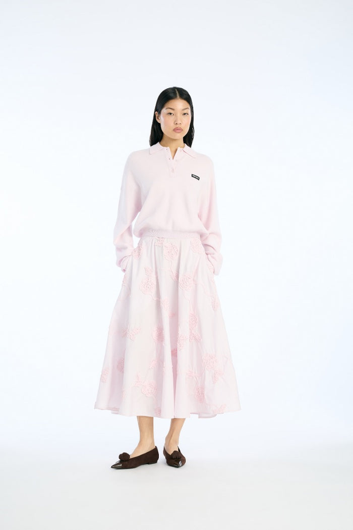 Gonna lunga a fiori rosa chiaro-4