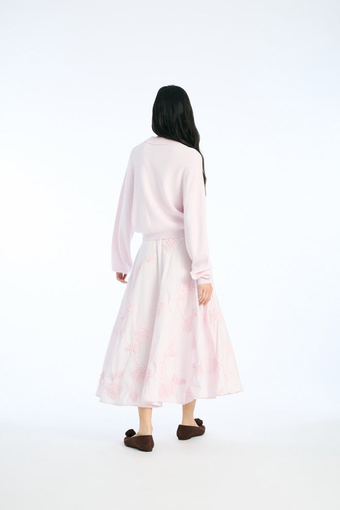 Gonna lunga a fiori rosa chiaro-5