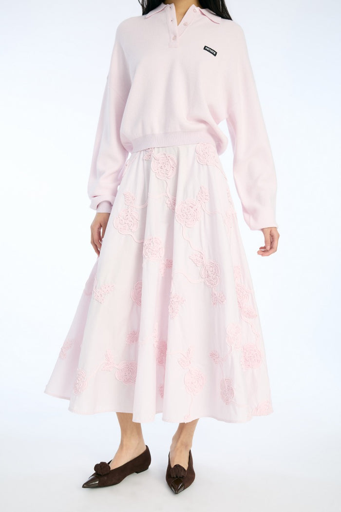 Gonna lunga a fiori rosa chiaro-6