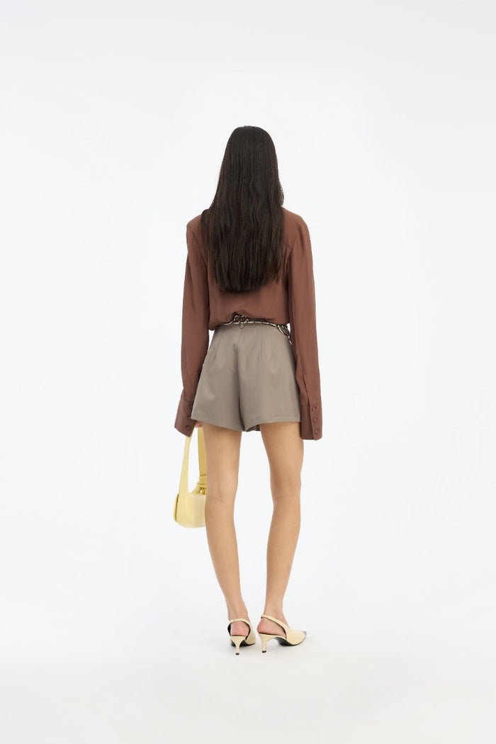 Top a pieghe marrone-6
