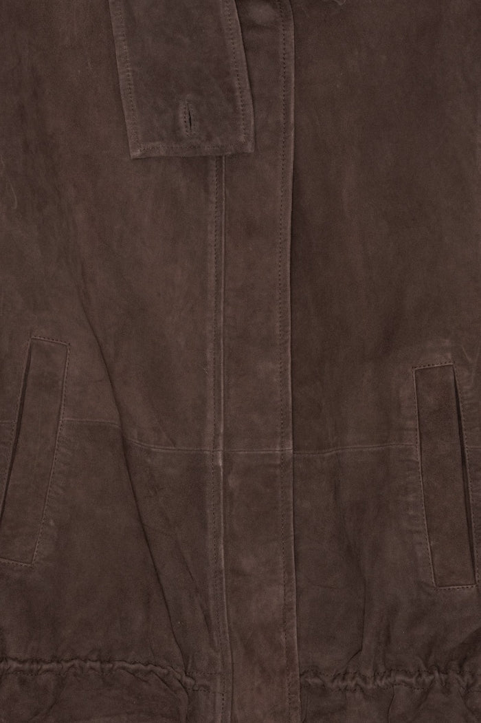 Giacca di pelle oversize color cioccolato-3