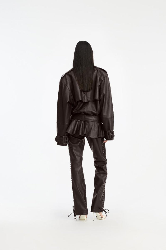 <BR/>Giacca di pelle da motociclista marrone scuro<BR/>-4