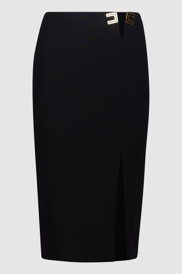 Gonna in doppio crêpe stretch con dettagli logo