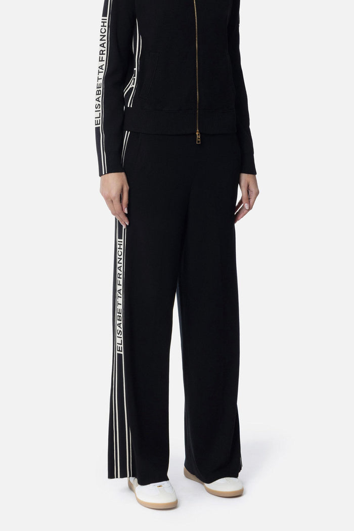 Pantaloni in viscosa con bande a contrasto-1