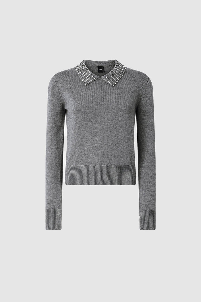 Maglia con colletto e strass