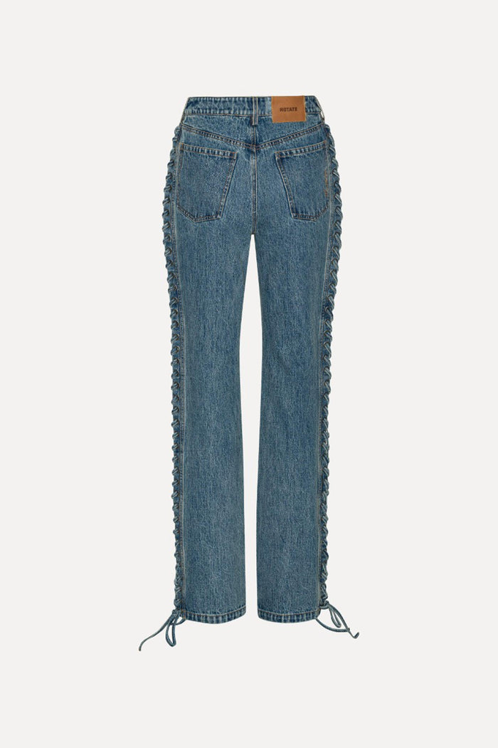 Jeans a gamba dritta con lacci blu denim-2
