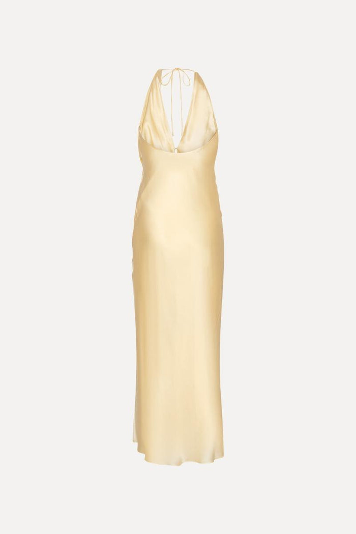 Abito in chiffon con scollo all'americana giallo-2