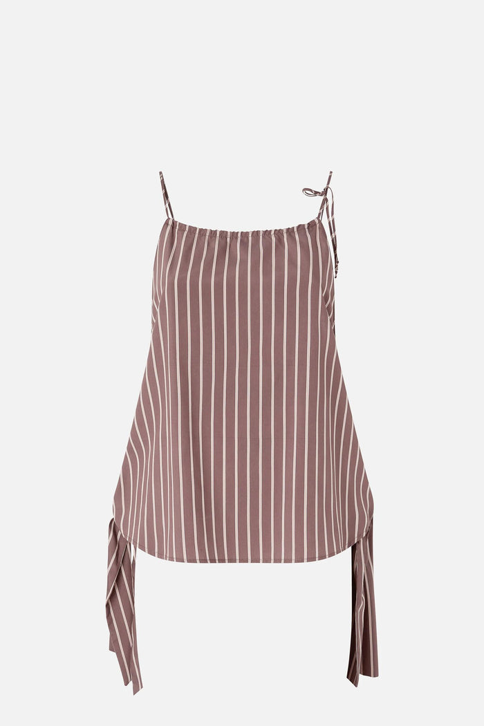 Top a righe con spalline sottili e fiocchi