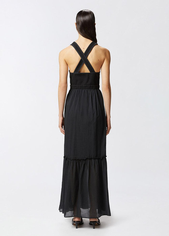 Vestito lungo smanicato in cotone con scollo-4
