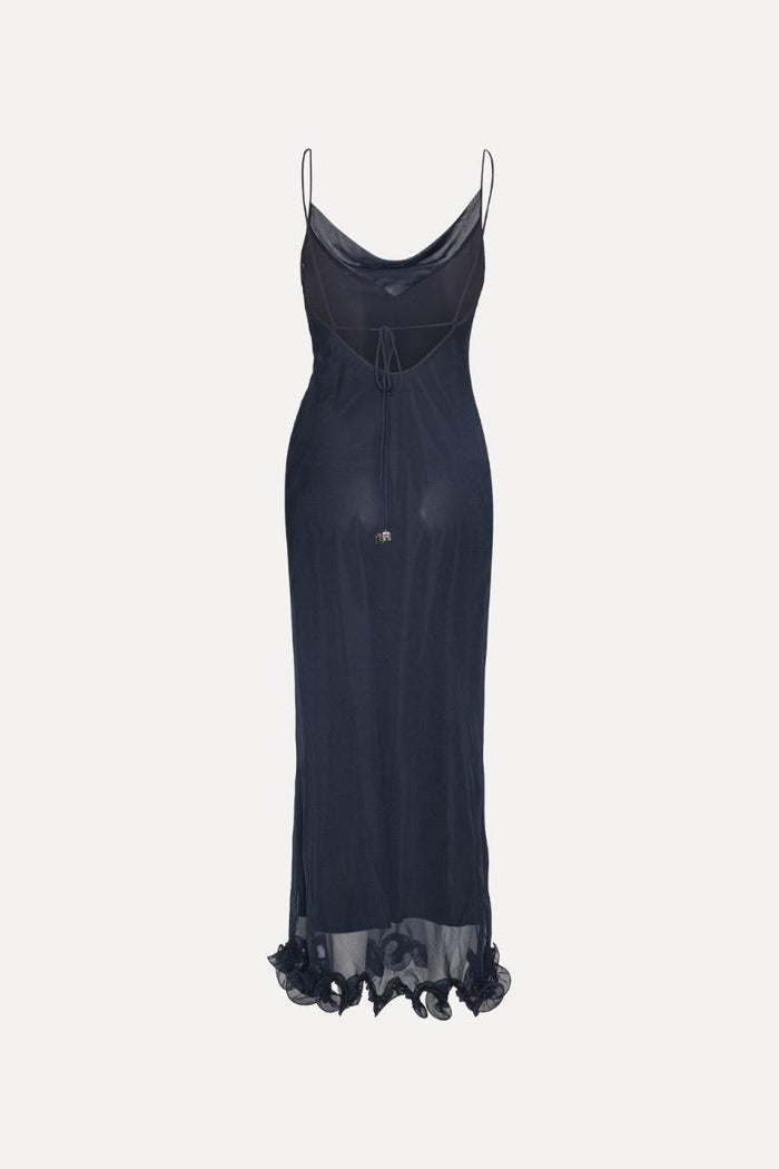 Abito sottoveste in chiffon con volant blu scuro-2
