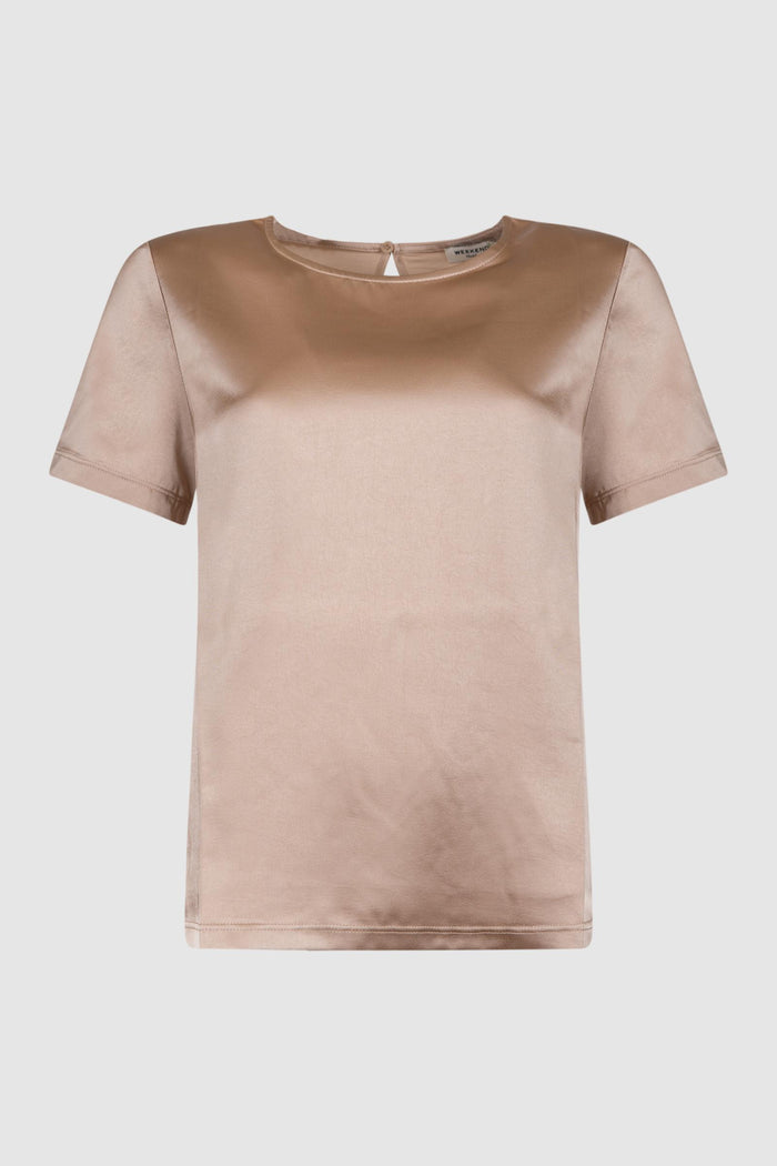 T-shirt girocollo in raso - Rosa