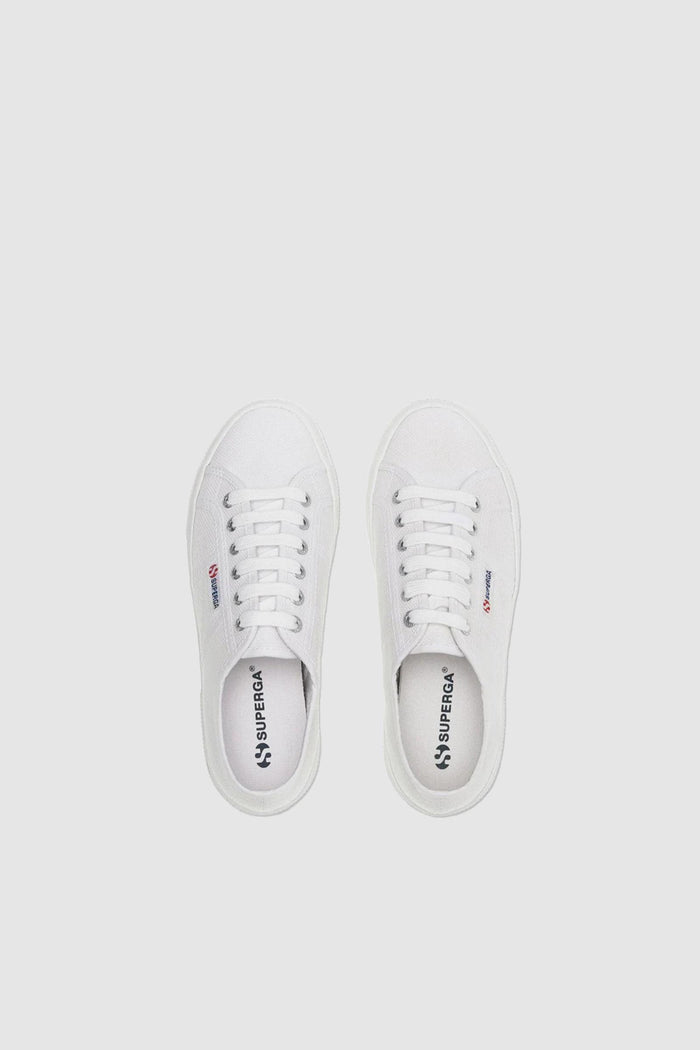 Sneakers unisex bianche con plateau e tomaia in cotone-5