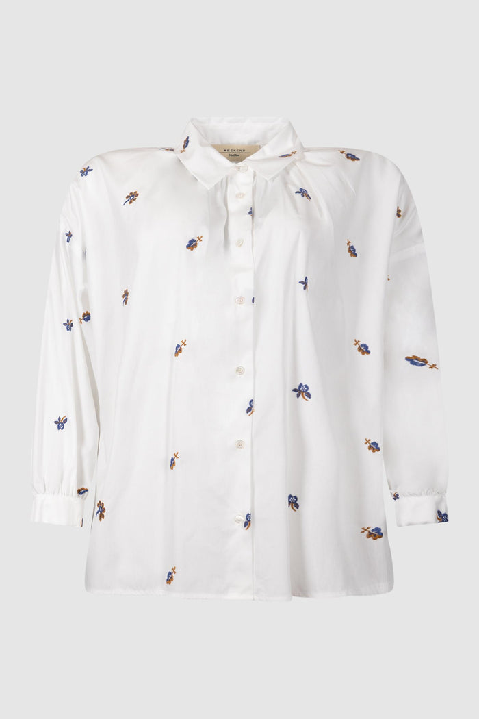 Camicia in popeline con ricami - Bianco