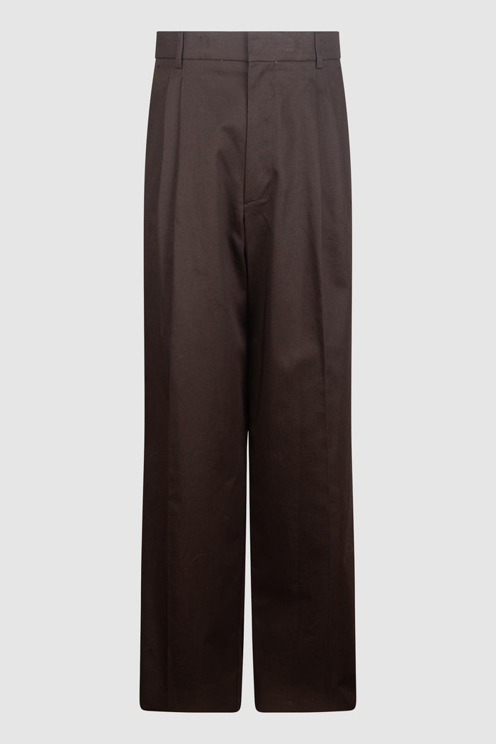 Pantaloni Classici a Vita Alta in Lana Marrone