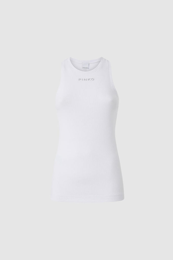 Canotta in maglia a costine con logo PINKO