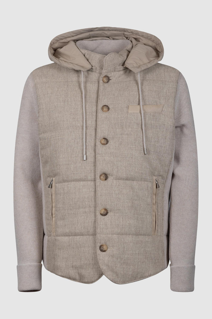 Giubbotto Ibrido in Lana e Nylon Beige-1