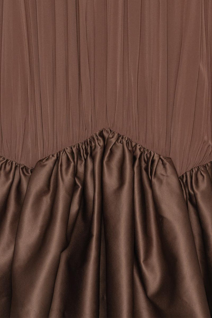 Mini abito arricciato marrone scuro-7