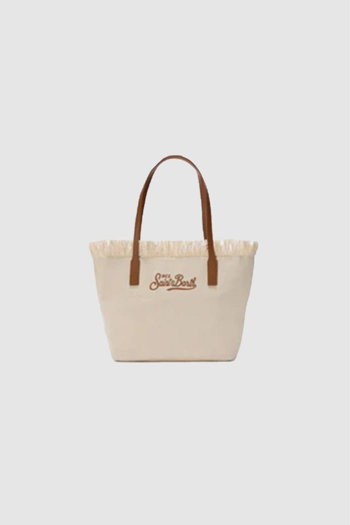 Borsa shopper City medium bianca in canvas con frange