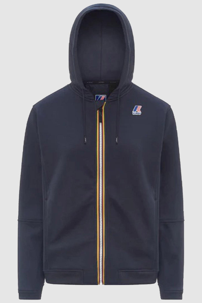 Felpa con cappuccio unisex blu con cerniera intera in pile per attività all'aperto