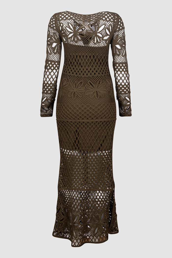 Abito Lungo in Crochet Marrone-2