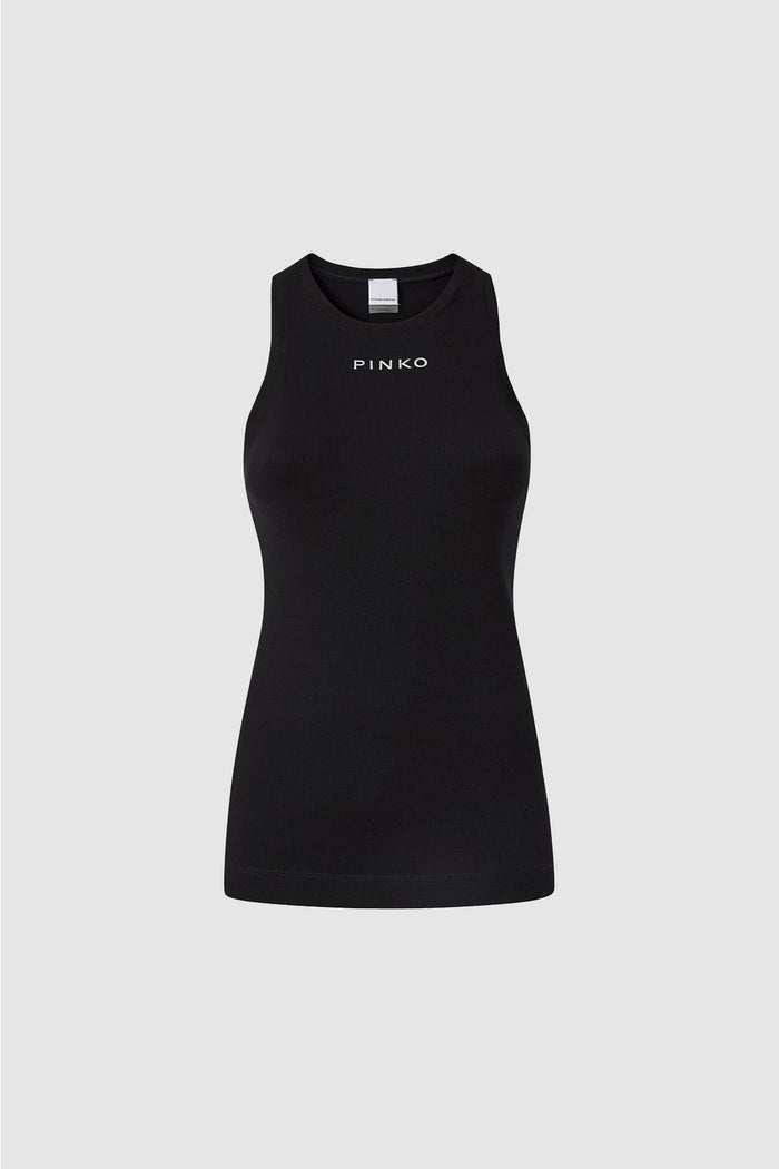 Canotta in maglia a costine con logo PINKO-1