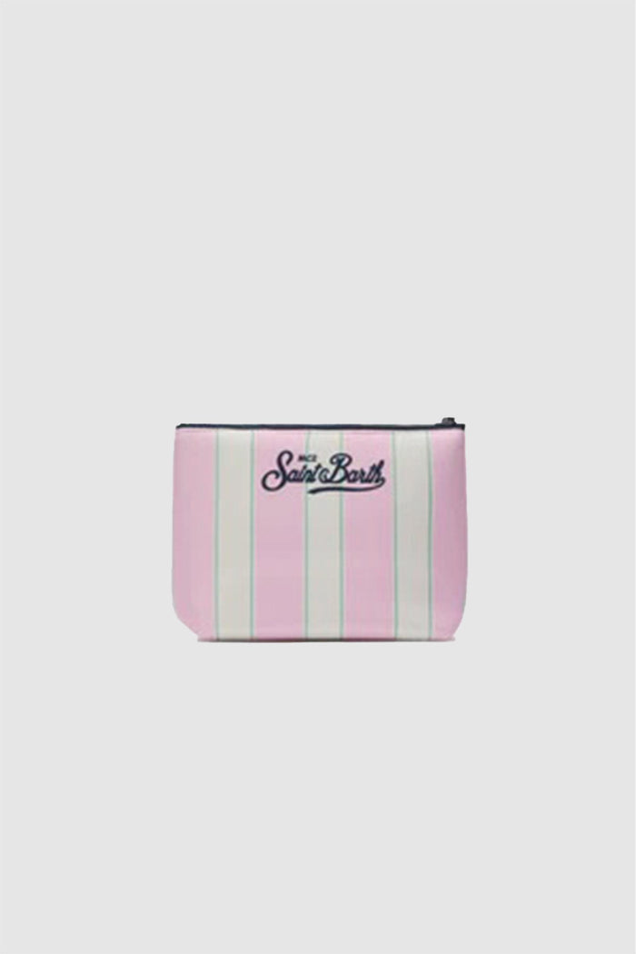 Pochette Aline in scuba a righe rosa e verdi con logo Beach Club-2