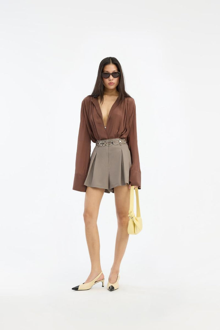 Top a pieghe marrone-5