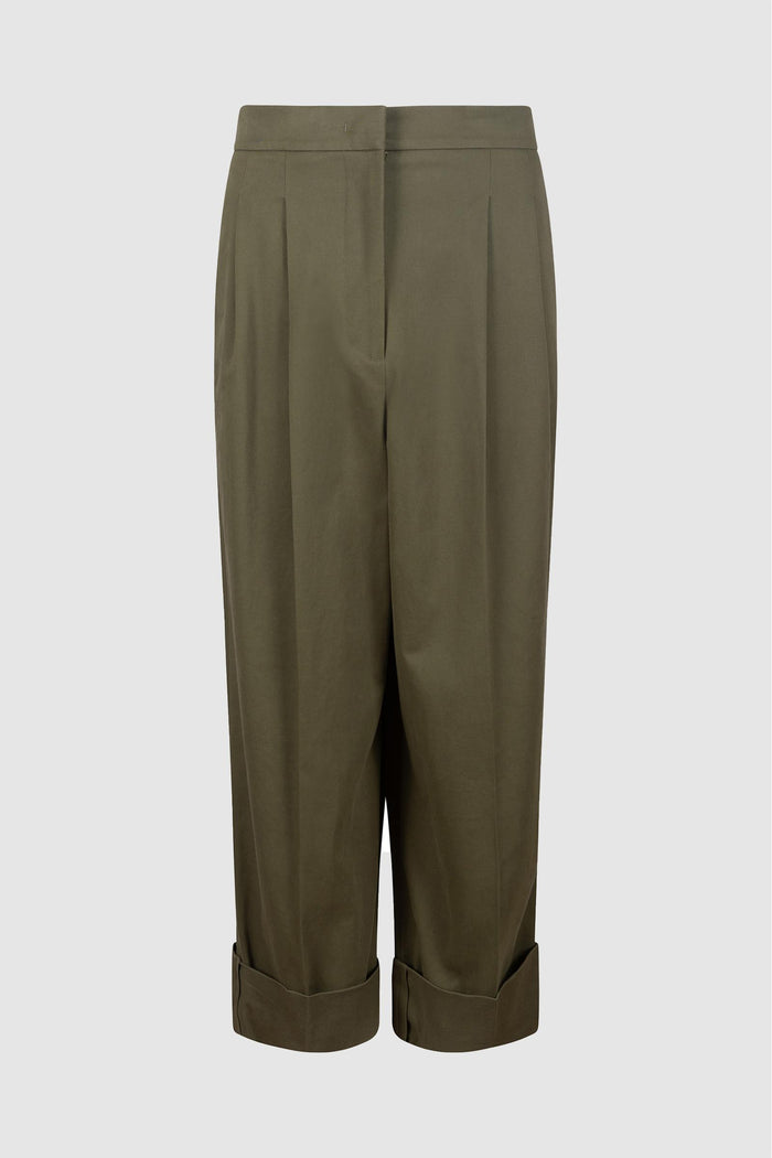 Pantaloni cropped in gabardine di cotone