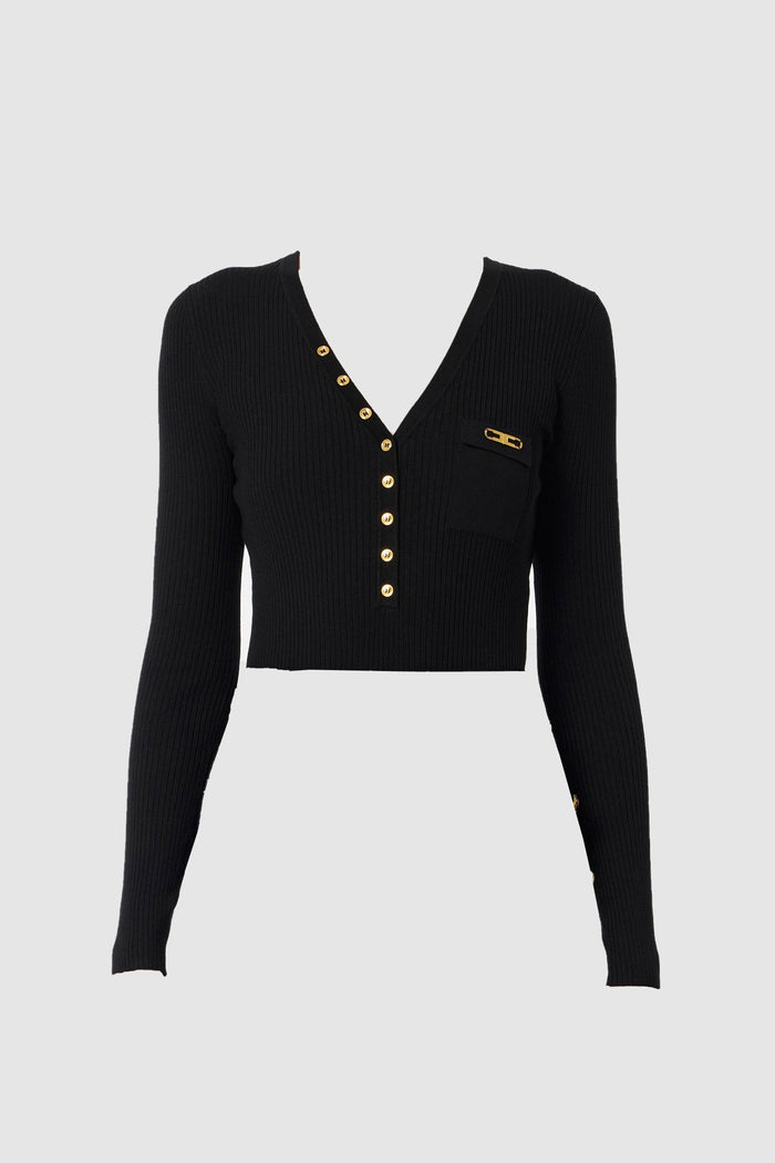 Maglia a costine con taschino<BR/>