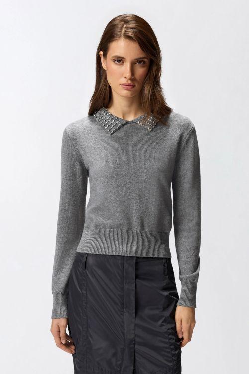 Maglia con colletto e strass-5