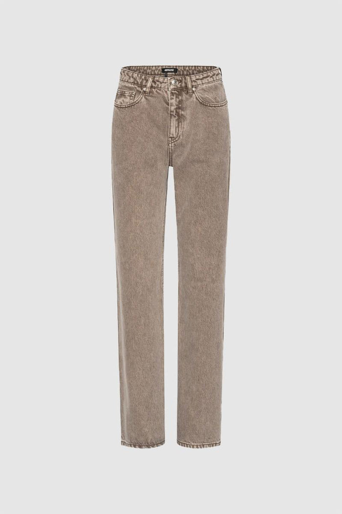 Jeans larghi e dritti color tortora