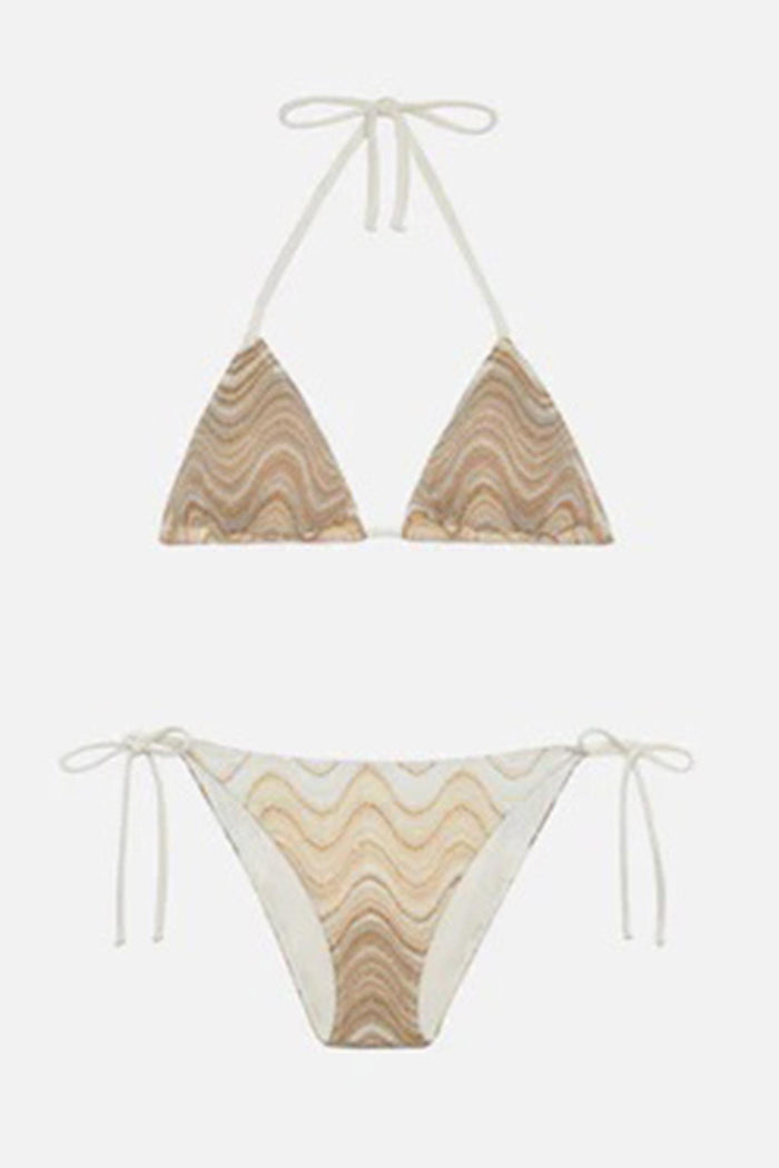 Bikini triangolo Leah Virgo in tessuto raschel beige