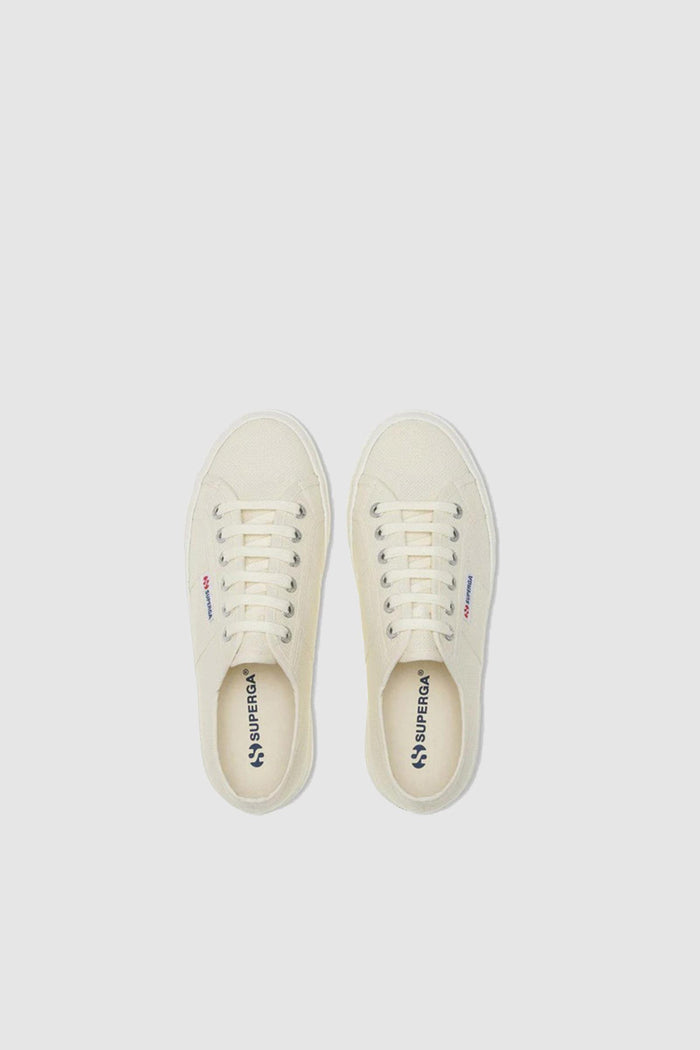 Sneakers unisex beige con plateau e tomaia in cotone-5