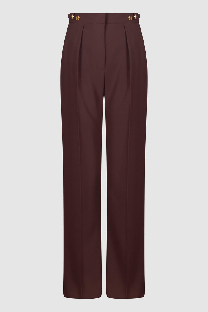 Pantaloni a vita alta con pinces e bottoni dorati