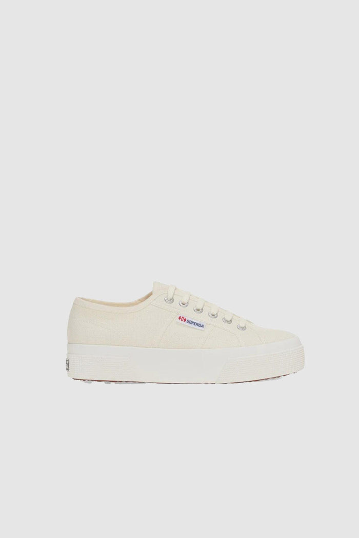 Sneakers unisex beige con plateau e tomaia in cotone