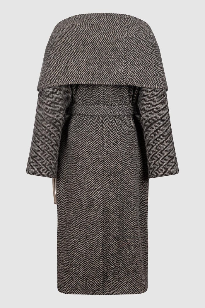 Cappotto a Spina di Pesce con Maxi Sciarpa-2
