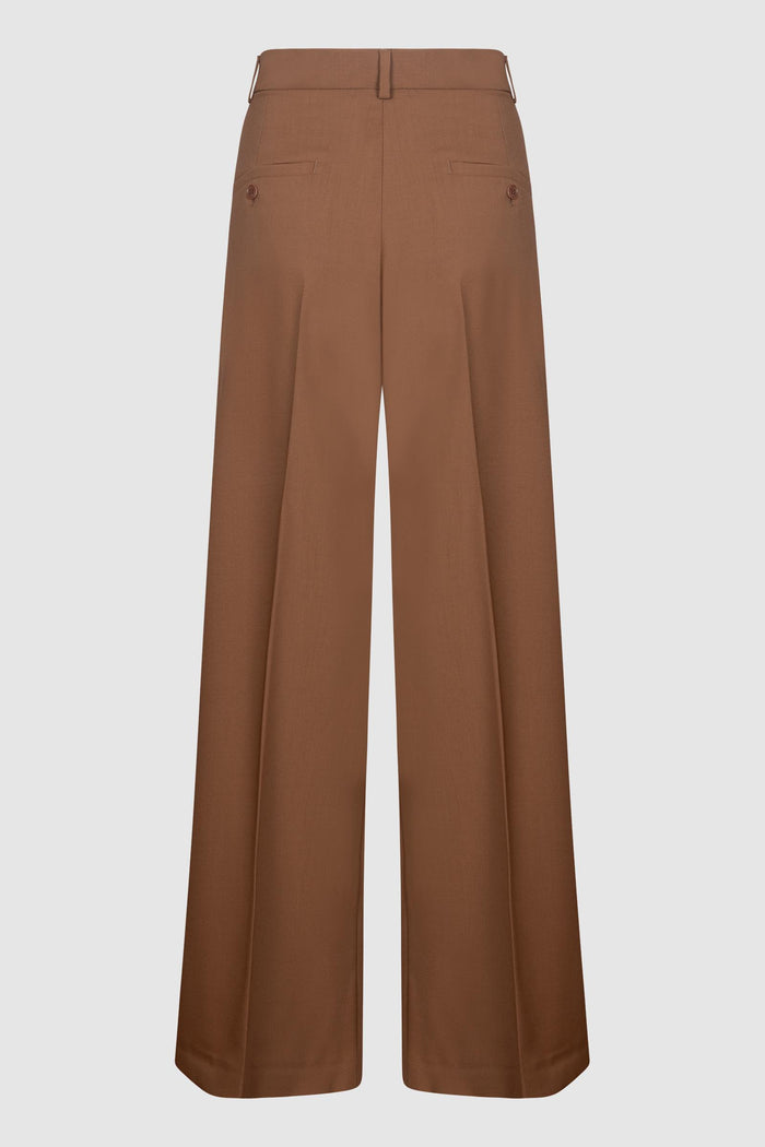 Pantalone palazzo in tela di lana - Cuoio-2